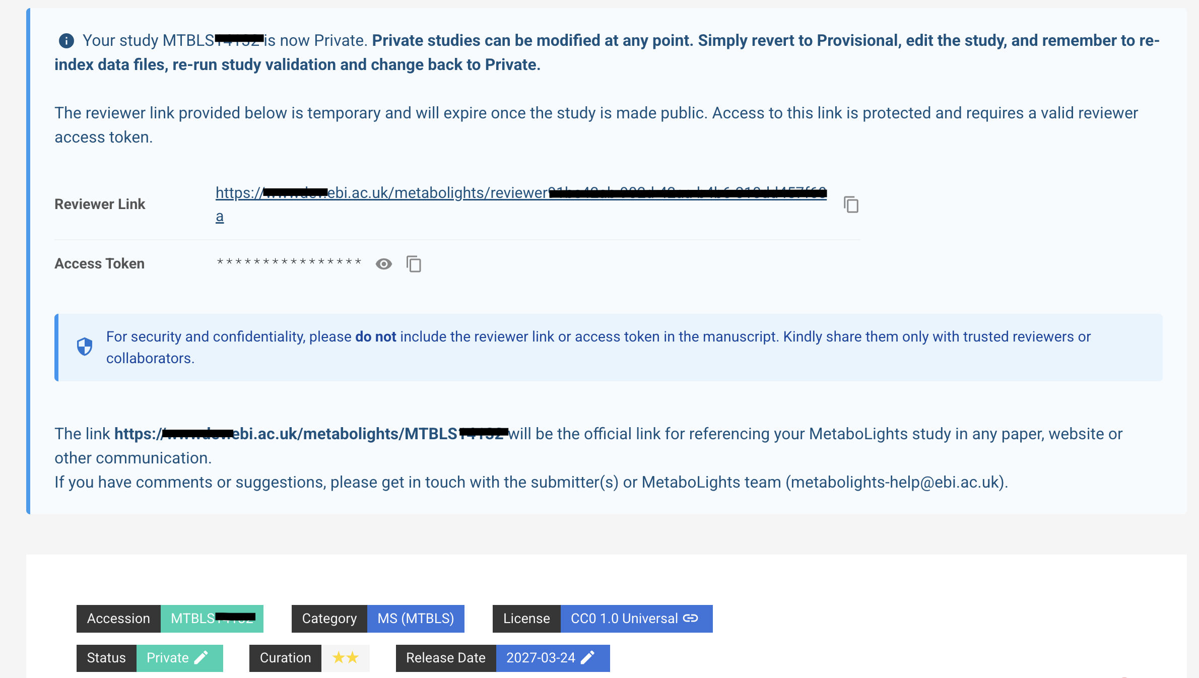 Private access token